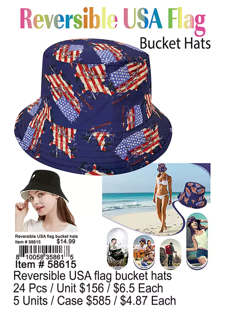 Reversible USA Flag Bucket Hats